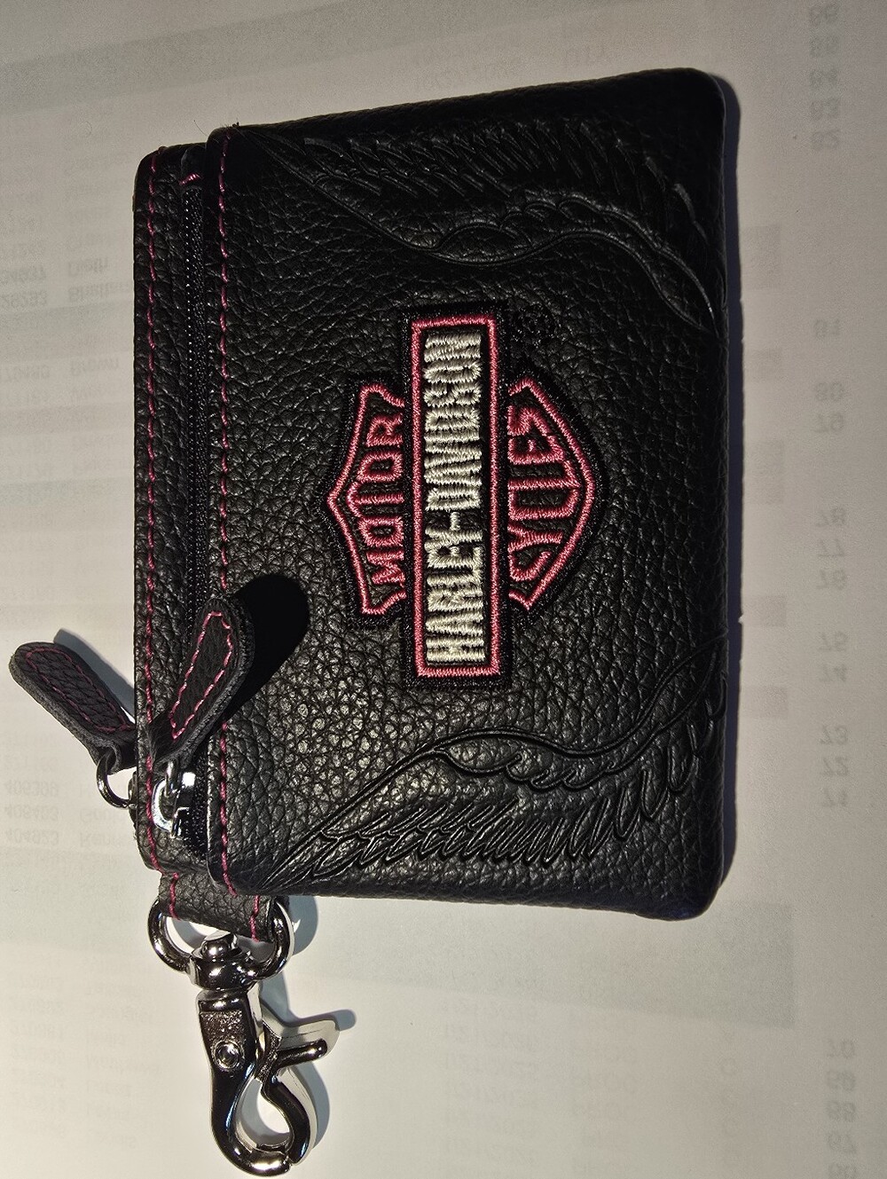 Harley-Davidson Black Leather Coin/card Wallet with Pink Accents